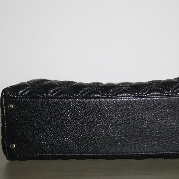 KATE SPADE Large Quilted Black Leather Satchel Gold Turn Lock Chain Handles Bag - Picture 11 of 11
